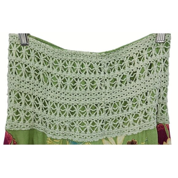 Pallas Athena and Aeolus Maxi Skirt Boho Womens Sz S 6 Stretch Knit Floral Green - Picture 3 of 6